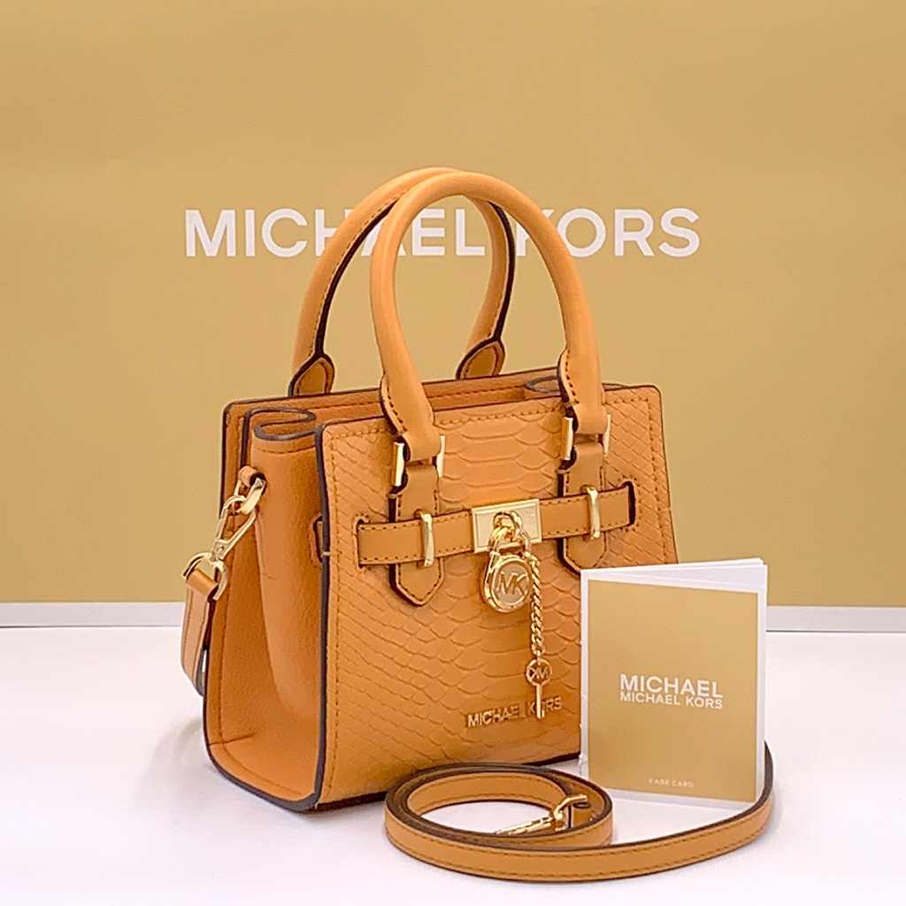 Michael Kors Hamilton Xsmall Snake Embossed Satchel Crossbody Bag Cider Color